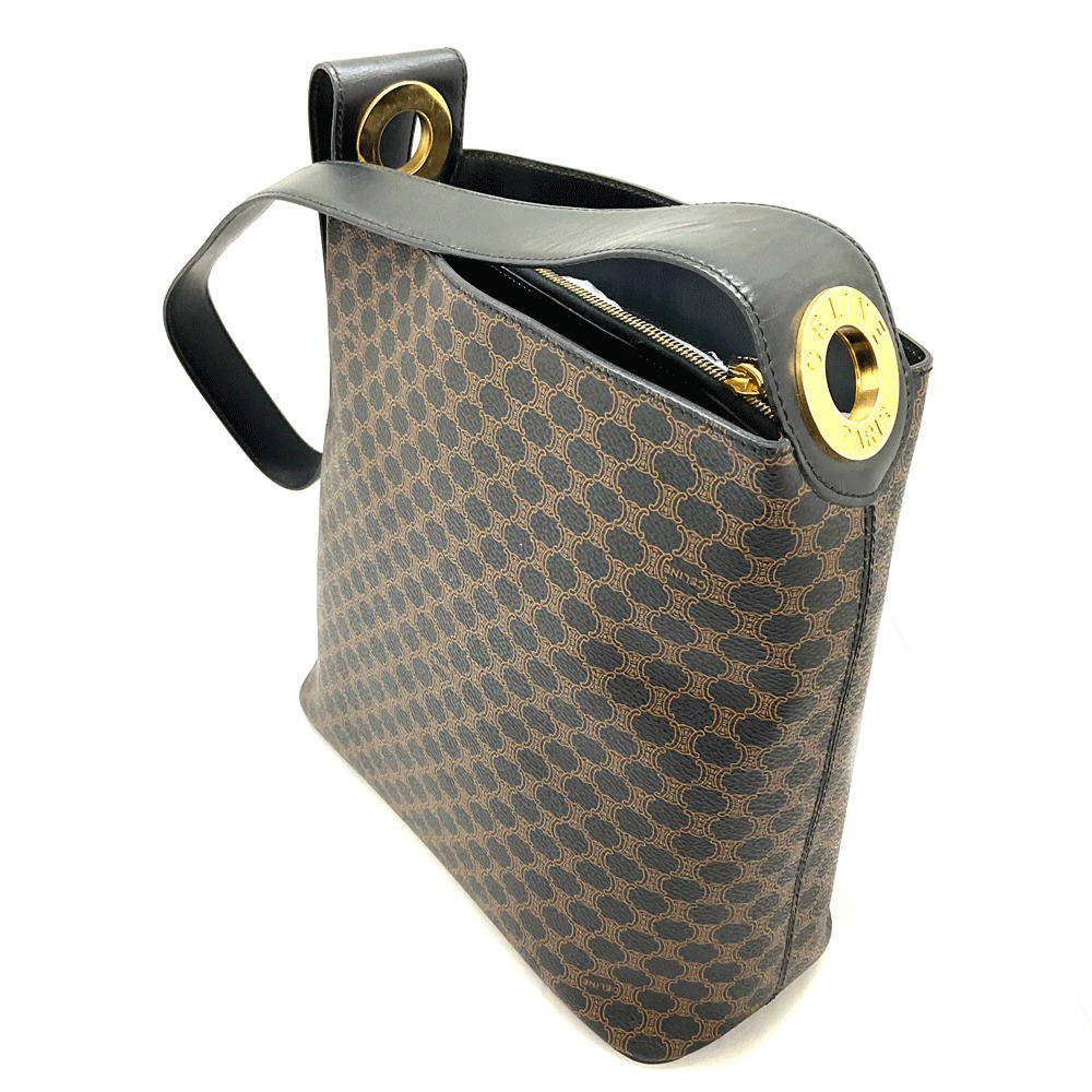 Celine Macadam Brown Hobo Leather Black One Bag Shoulder